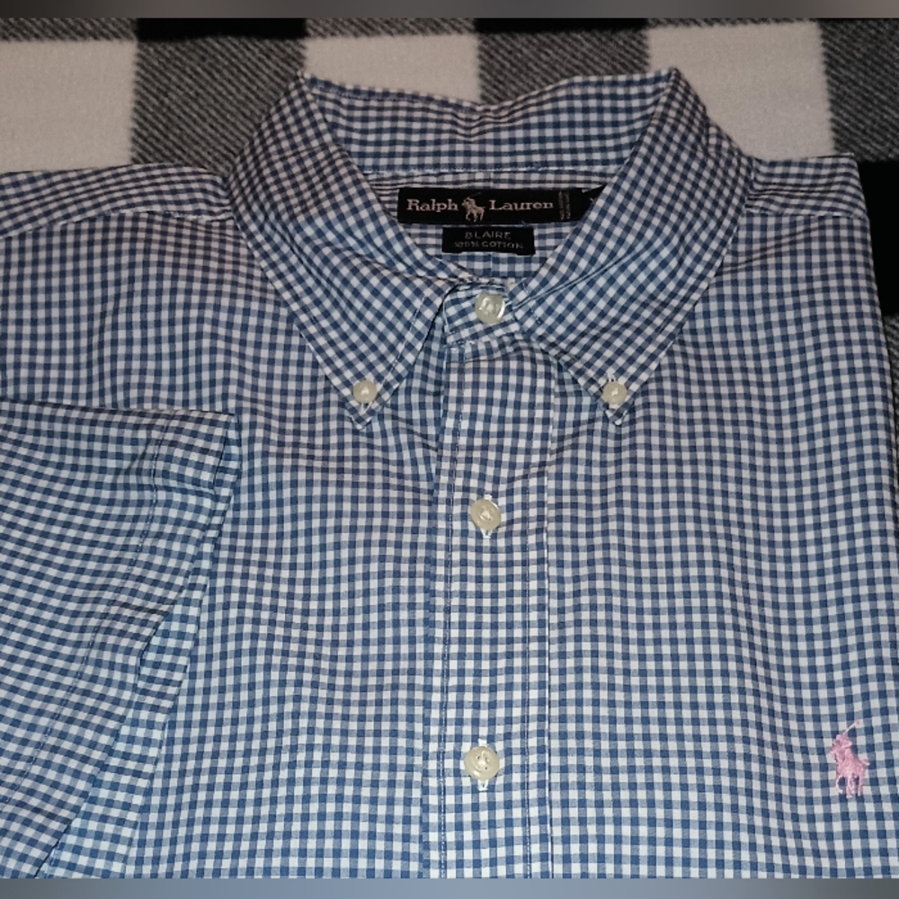 Polo 🐎 Ralph Lauren Classic Short Sleeve Oxford Shirt 🐎 Blue & White 💙🤍 XL